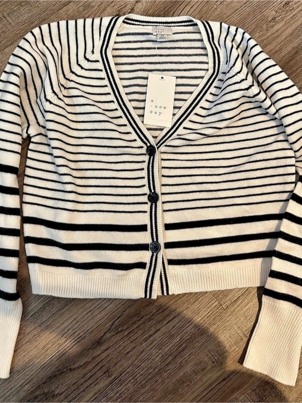 Striped Cotton Cardigan in Cream & Black Size XS NWT